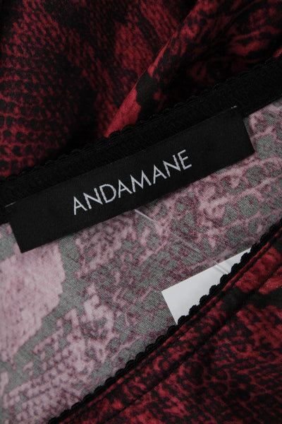 The Andamane Womens Satin Snakeskin Print Elastic Waist Maxi Skirt Red Size L