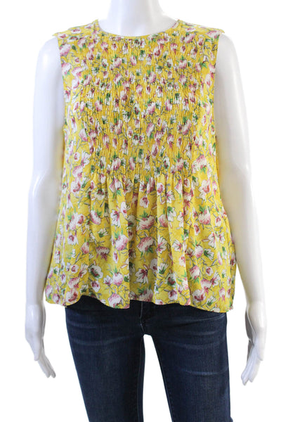 Zara Basic Womens Scoop Neck Sleeveless Floral Print Tank Blouse Yellow Size M