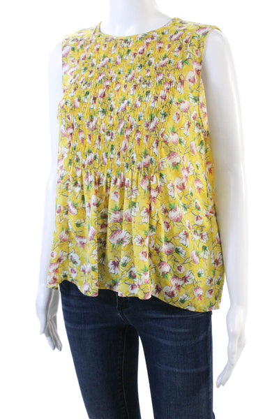 Zara Basic Womens Scoop Neck Sleeveless Floral Print Tank Blouse Yellow Size M