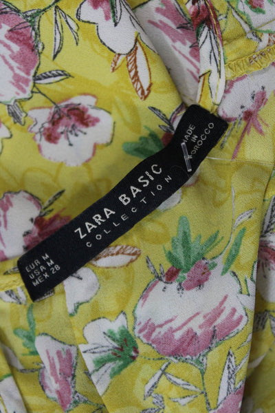 Zara Basic Womens Scoop Neck Sleeveless Floral Print Tank Blouse Yellow Size M