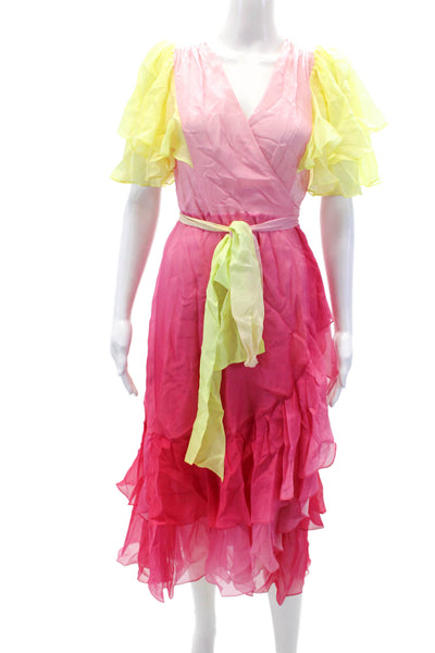 Prabal Gurung Womens Flutter Sleeve Wrap Dress - Mimosa Pink Multi Size 2