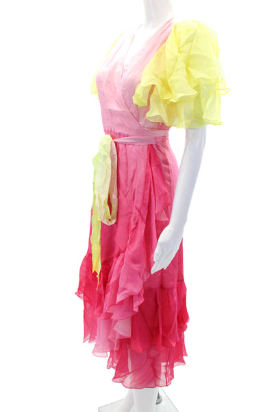 Prabal Gurung Womens Flutter Sleeve Wrap Dress - Mimosa Pink Multi Size 2