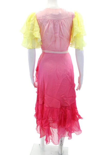 Prabal Gurung Womens Flutter Sleeve Wrap Dress - Mimosa Pink Multi Size 2