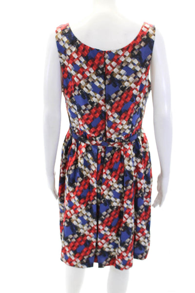 Trina Turk Womens Round Neck Sleeveless Belted Flare Geometric Mini Dress Size 1