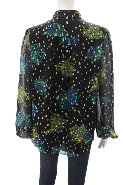 ALC Women's Long Sleeves Round Neck Spotted Dot Printed Blouse Black Size 10