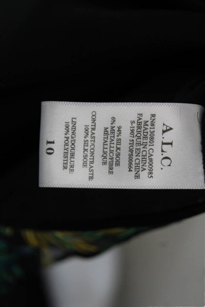 ALC Women's Long Sleeves Round Neck Spotted Dot Printed Blouse Black Size 10