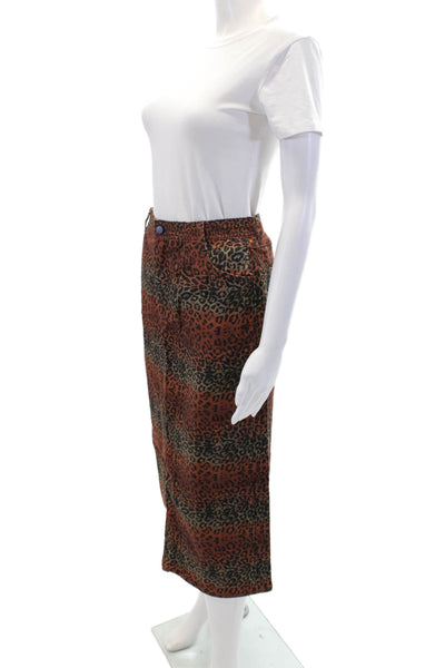 BruceGlen Womens Linear Leopard High Waist Midi Denim Skirt - Linear Leopard Siz