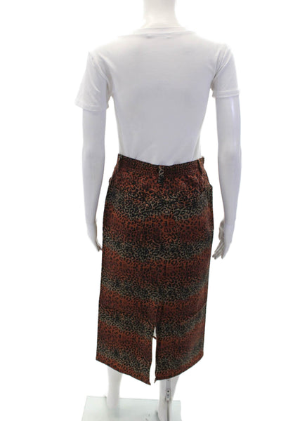 BruceGlen Womens Linear Leopard High Waist Midi Denim Skirt - Linear Leopard Siz