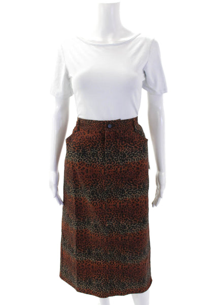 BruceGlen Womens Leopard High Waist Midi Denim Skirt - Linear Leopard Size 26