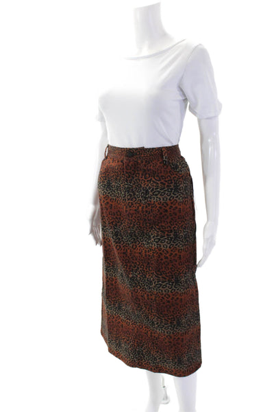 BruceGlen Womens Leopard High Waist Midi Denim Skirt - Linear Leopard Size 26