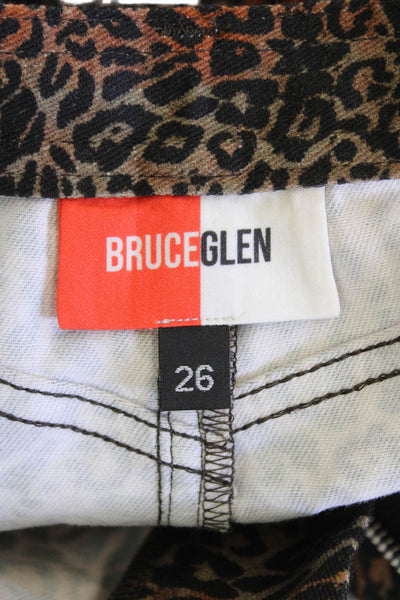BruceGlen Womens Leopard High Waist Midi Denim Skirt - Linear Leopard Size 26