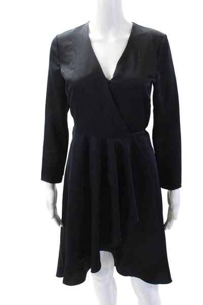 Joie Women's V-Neck Long Sleeves Drape Wrap Mini Dress Navy Blue Size XS