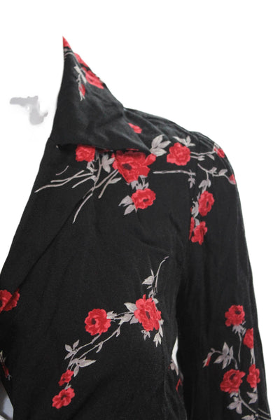Reformation Womens Long Sleeve Floral Printed Tie Front Top Black Size XS