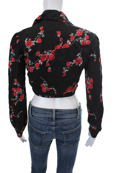 Reformation Womens Long Sleeve Floral Printed Tie Front Top Black Size XS