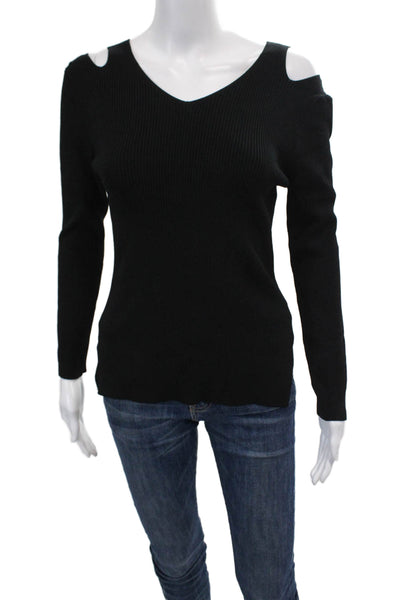 Rag & Bone Womens Knit Textured V-neck Long Sleeve Casual Top Black Size M