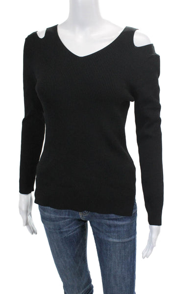 Rag & Bone Womens Knit Textured V-neck Long Sleeve Casual Top Black Size M