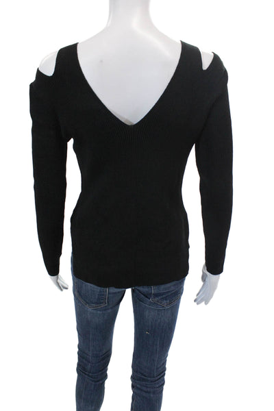 Rag & Bone Womens Knit Textured V-neck Long Sleeve Casual Top Black Size M