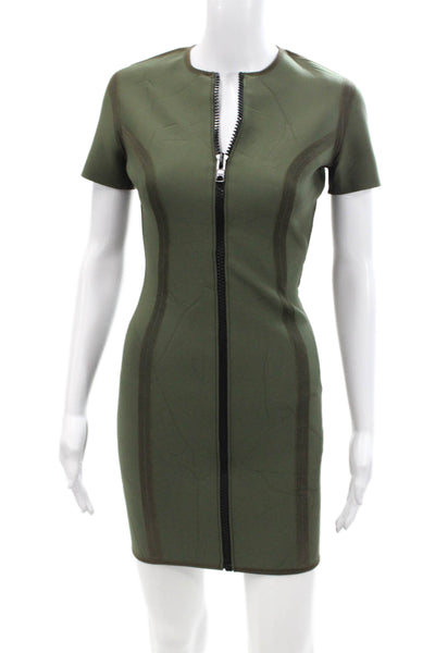 Lisa Marie Womens Textured Short Sleeve Front Zip Pencil Dress Green Size M