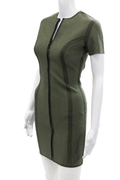 Lisa Marie Womens Textured Short Sleeve Front Zip Pencil Dress Green Size M