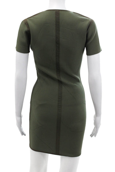 Lisa Marie Womens Textured Short Sleeve Front Zip Pencil Dress Green Size M