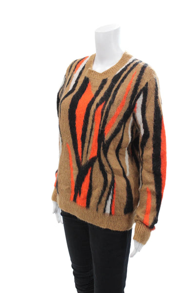 Sandro Womens Textured Knit Round Neck Long Sleeve Pattern Sweater Brown Size L