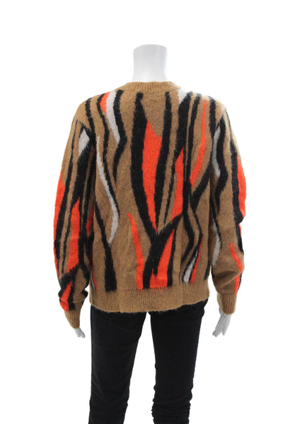 Sandro Womens Textured Knit Round Neck Long Sleeve Pattern Sweater Brown Size L