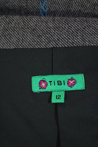 Tibi Womens Embroidered Button Down Jacket Brown Blue Wool Blend Size 12