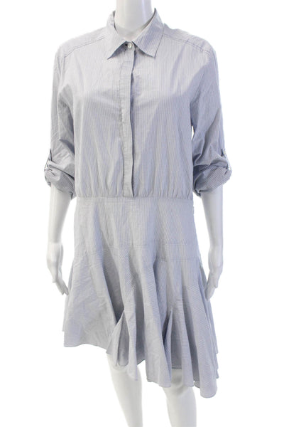 Jason Wu Womens Striped Button Down A Line Dress Blue White Cotton Size 12