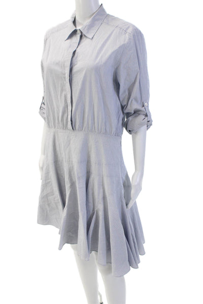 Jason Wu Womens Striped Button Down A Line Dress Blue White Cotton Size 12