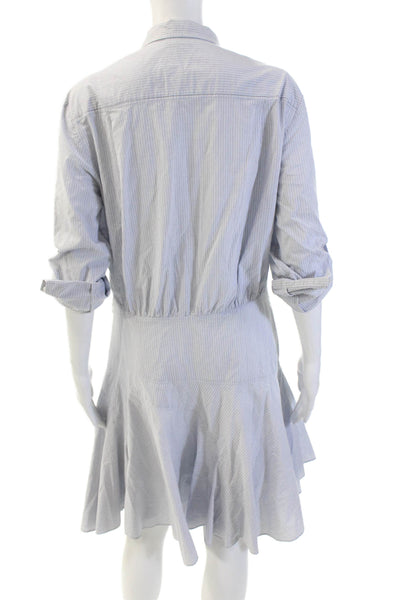 Jason Wu Womens Striped Button Down A Line Dress Blue White Cotton Size 12