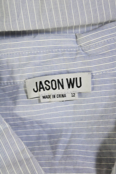 Jason Wu Womens Striped Button Down A Line Dress Blue White Cotton Size 12