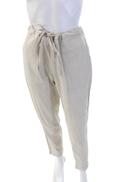 Theory Womens Textured Drawstring Elastic Waistband Straight Leg Pants Khaki Siz