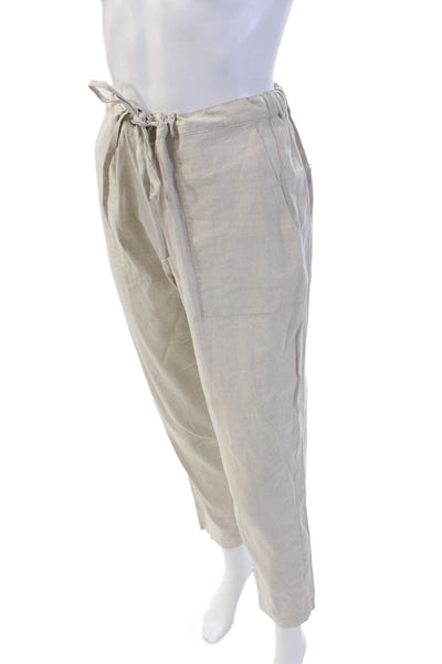Theory Womens Textured Drawstring Elastic Waistband Straight Leg Pants Khaki Siz