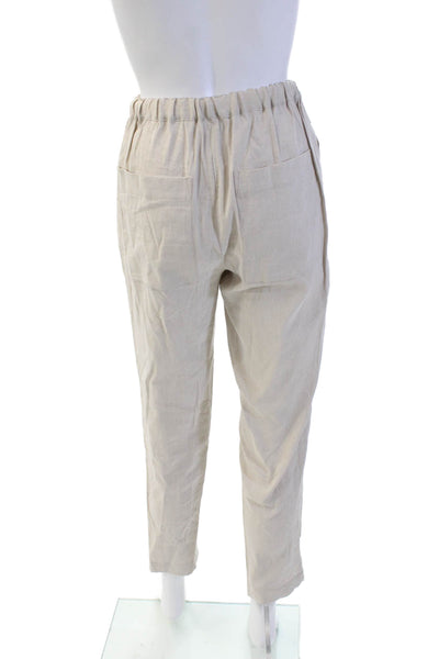 Theory Womens Textured Drawstring Elastic Waistband Straight Leg Pants Khaki Siz