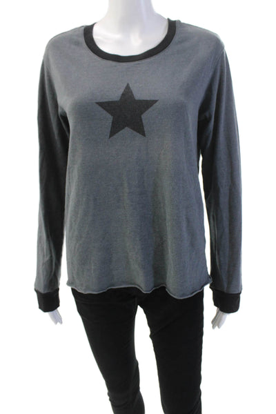 Monrow Womens Long Sleeve Colorblock Graphic Printed Top Gray Size L