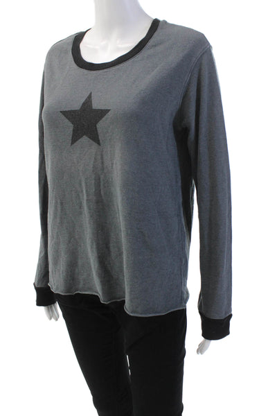 Monrow Womens Long Sleeve Colorblock Graphic Printed Top Gray Size L