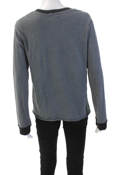Monrow Womens Long Sleeve Colorblock Graphic Printed Top Gray Size L