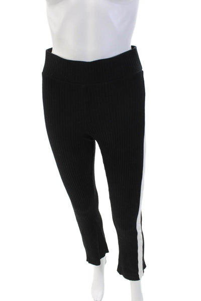 Cale Womens Cotton Ribbed Knit Stripe Hood Casual Top Pants Set Black Size L