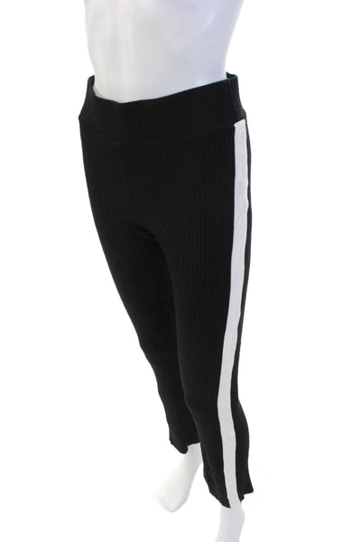 Cale Womens Cotton Ribbed Knit Stripe Hood Casual Top Pants Set Black Size L