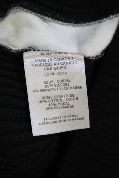 Cale Womens Cotton Ribbed Knit Stripe Hood Casual Top Pants Set Black Size L