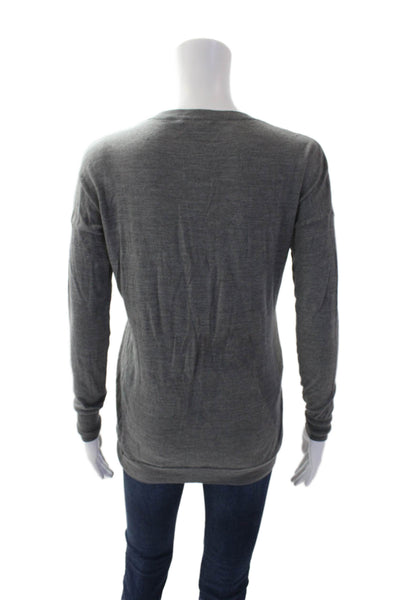 Theory Womens Cotton Crew Neck Pocket Detail Long Sleeve Knit Top Gray Size P