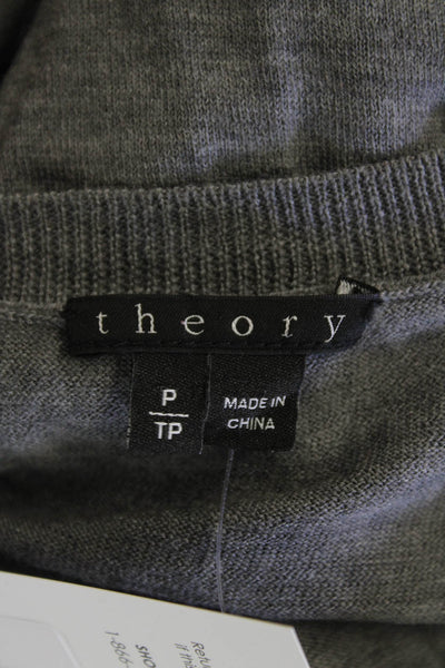 Theory Womens Cotton Crew Neck Pocket Detail Long Sleeve Knit Top Gray Size P