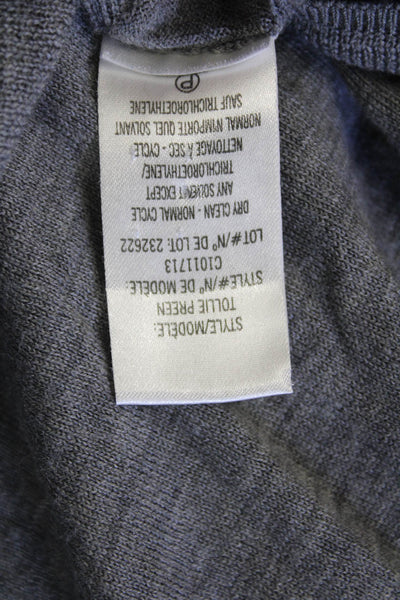 Theory Womens Cotton Crew Neck Pocket Detail Long Sleeve Knit Top Gray Size P