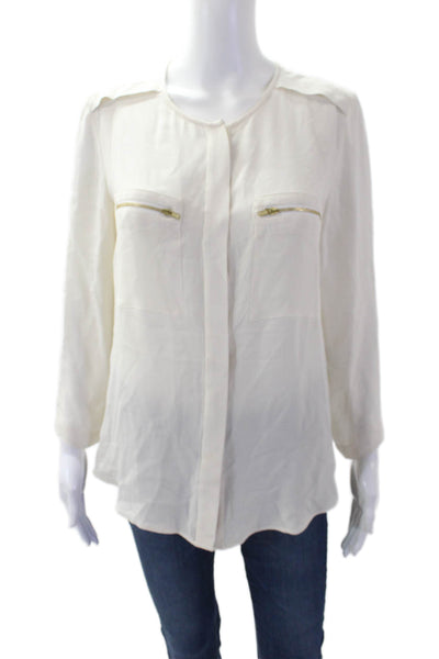 Theory Womens Silk Long Sleeve Zippered Pocket Buttoned Blouse White Size M