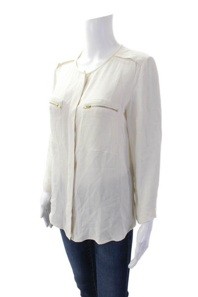 Theory Womens Silk Long Sleeve Zippered Pocket Buttoned Blouse White Size M