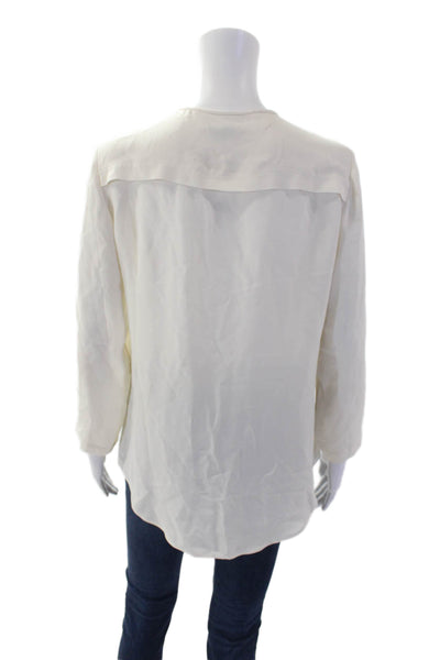 Theory Womens Silk Long Sleeve Zippered Pocket Buttoned Blouse White Size M