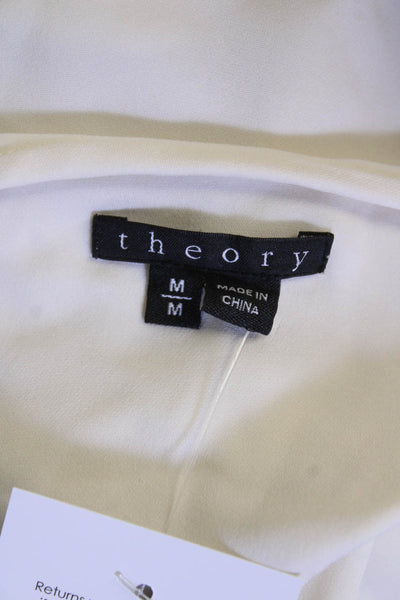 Theory Womens Silk Long Sleeve Zippered Pocket Buttoned Blouse White Size M
