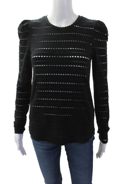 Generation Love Womens Cotton Eyelet Detail Long Sleeve Top Black Size XS