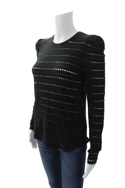 Generation Love Womens Cotton Eyelet Detail Long Sleeve Top Black Size XS