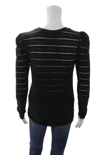 Generation Love Womens Cotton Eyelet Detail Long Sleeve Top Black Size XS